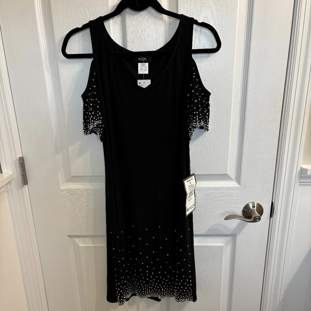 Embellished MSK Cold Shoulder Black Cocktail Dress